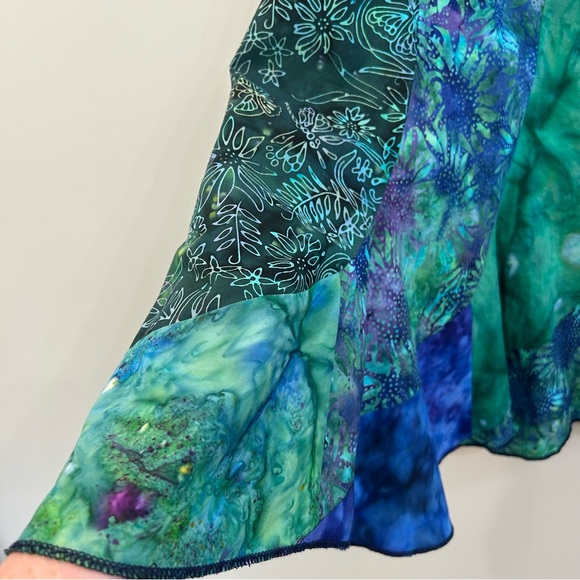 Handmade Asymmetrical Blue Green Fit Flare Fairycore Patchwork Midi Skirt Size M - Picture 5 of 12